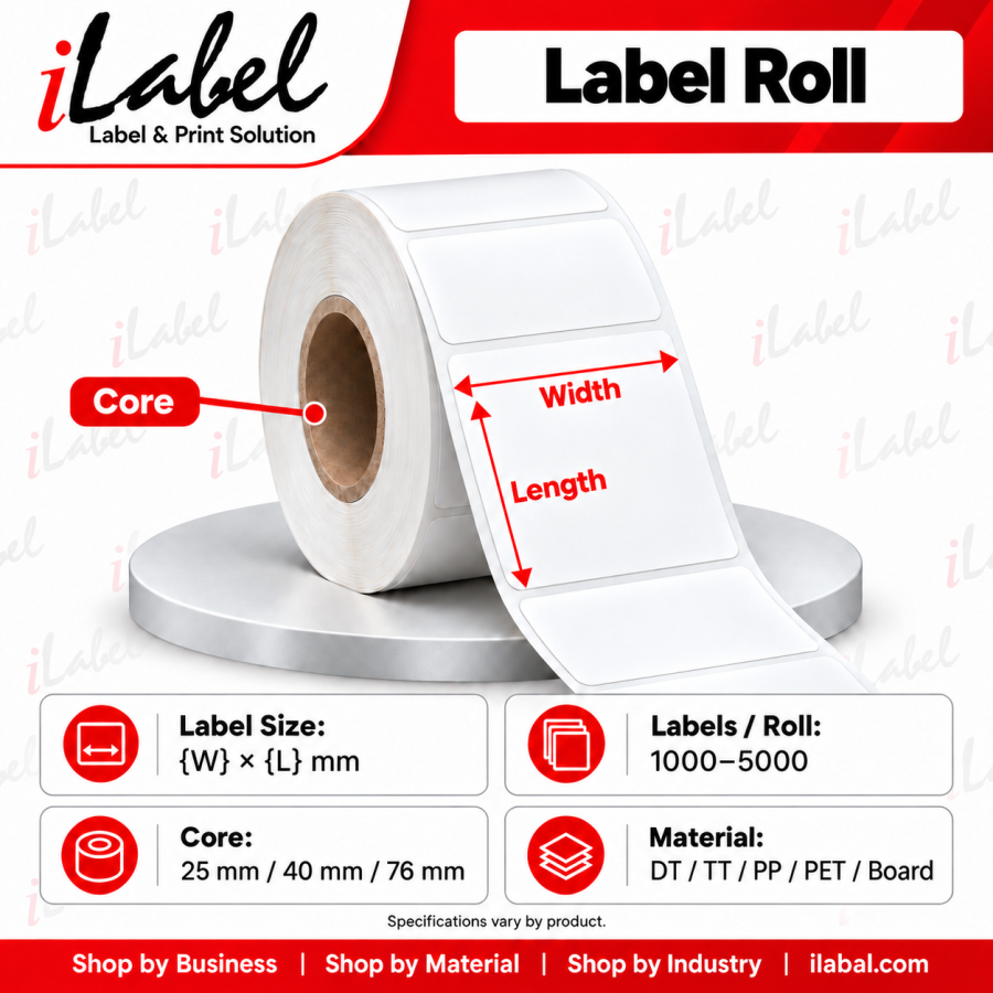 Eco Standard 1101d Semi-Permanent Adhesive/45gsm,Uncoated Dt,30mmx20mm,1.5"Core,1000 Labels,30 Rolls / Box,Straight Format,White